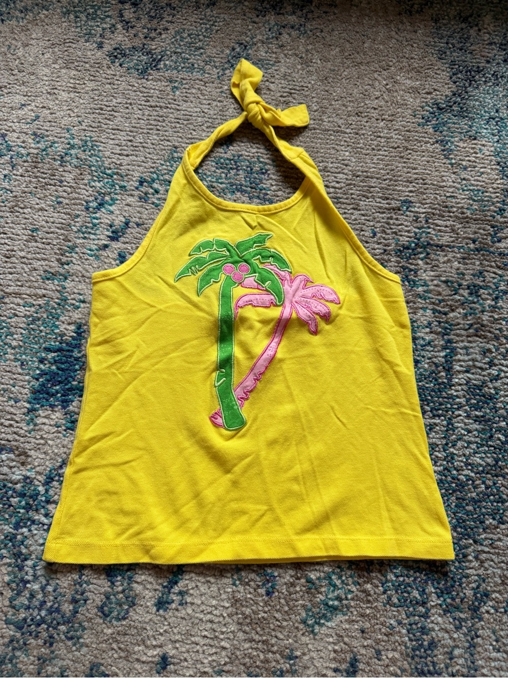 Lilly Pulitzer Yellow Top with Pink Label and Pastel Pattern